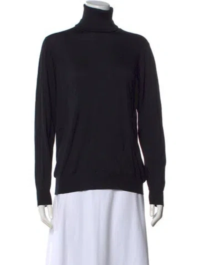 Pre-owned Wathne Silk Turtleneck Top In Black