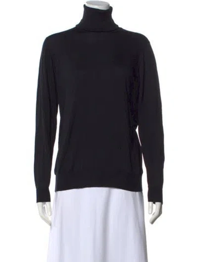Pre-owned Wathne Silk Turtleneck Top In Black