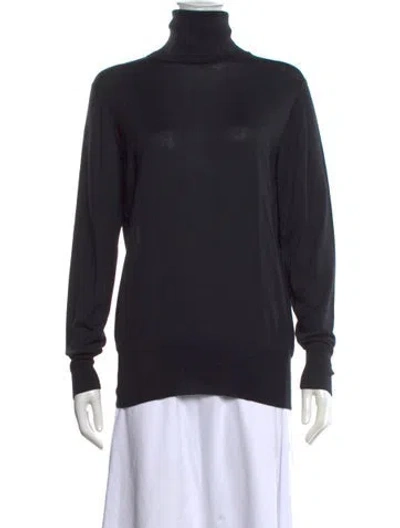 Pre-owned Wathne Silk Turtleneck Top In Black