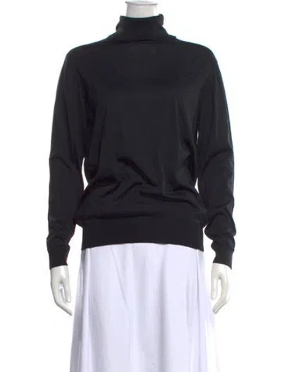 Pre-owned Wathne Silk Turtleneck Top In Black