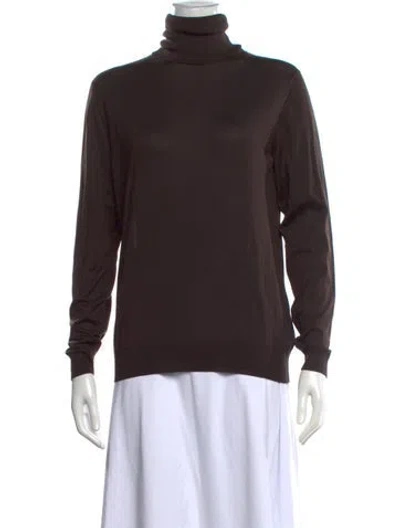 Pre-owned Wathne Silk Turtleneck Top In Brown