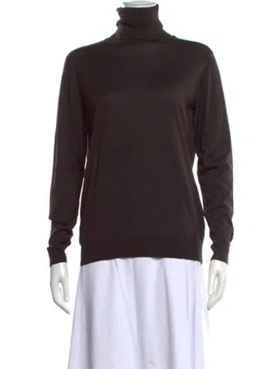 Pre-owned Wathne Silk Turtleneck Top In Brown