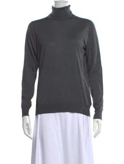 Pre-owned Wathne Silk Turtleneck Top In Gray