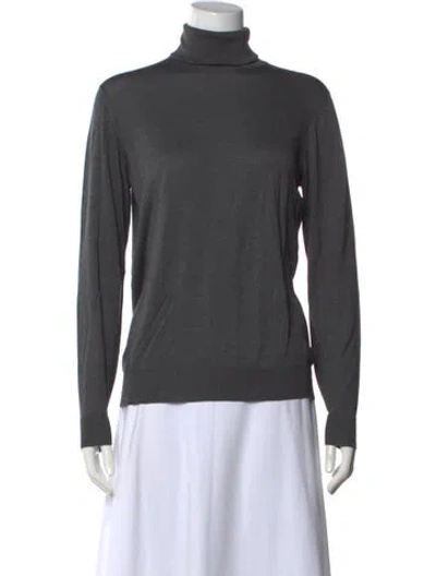 Pre-owned Wathne Silk Turtleneck Top In Gray