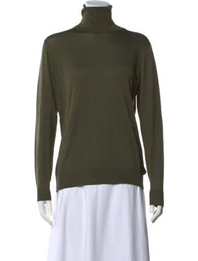 Pre-owned Wathne Silk Turtleneck Top In Green
