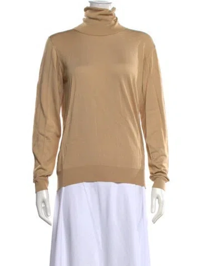 Pre-owned Wathne Silk Turtleneck Top In Neutral