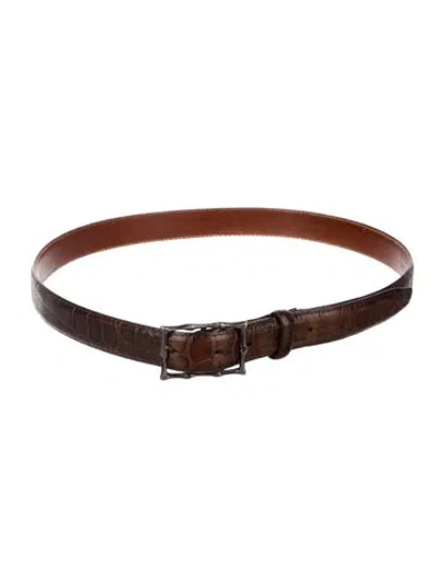 Pre-owned Wathne Skinny Embossed Leather Belt In Brown