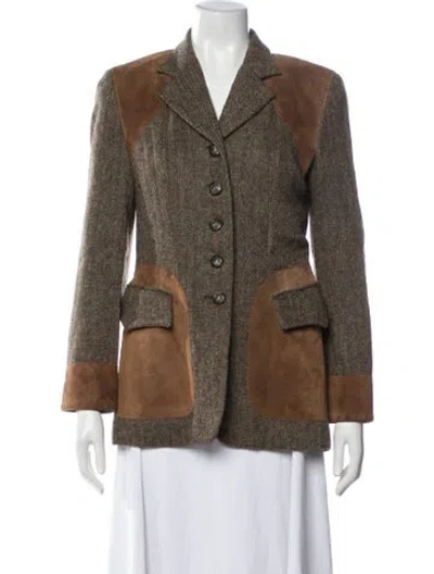 Pre-owned Wathne Tweed Pattern Blazer In Green