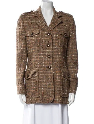Pre-owned Wathne Tweed Plaid Print Blazer In Brown