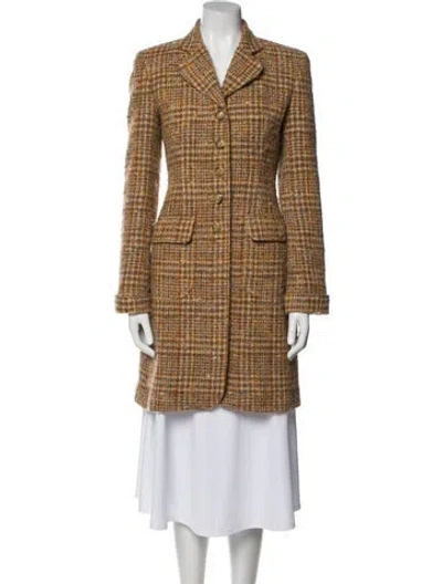 Pre-owned Wathne Wool Plaid Print Blazer In Brown