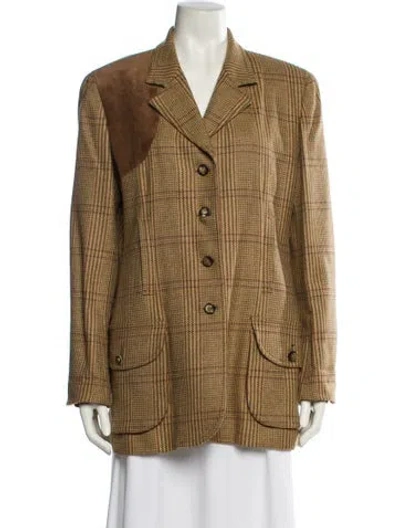 Pre-owned Wathne Wool Plaid Print Blazer In Neutral