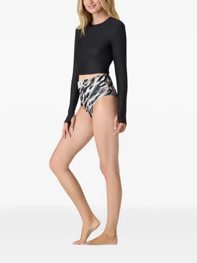 Watskin Aria Animal-print Belted Bikini Bottoms In Black