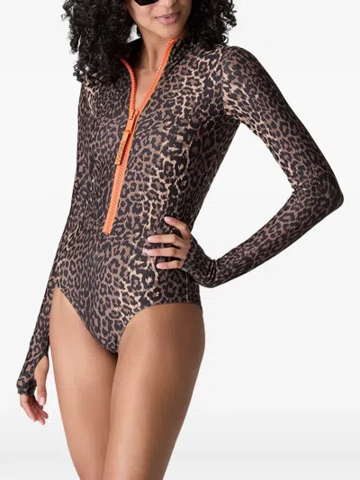 Watskin Ryann Leopard-print Zip-front Swimsuit In Animal Print