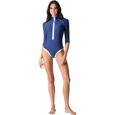 Watskin Zoe 3/4 Sleeve Bodysuit In Blue