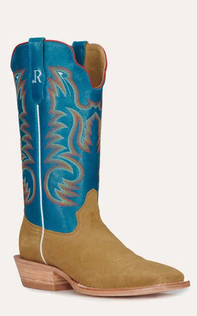 Watson R  Marine Blue And Sand Roughout Wide Square Toe Cowboy Boots