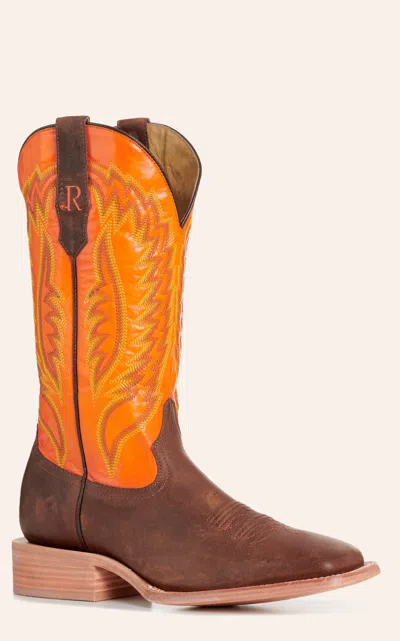 Watson R.  Men's Brown & Orange Goat Leather Wide Square Toe Cowboy Boots