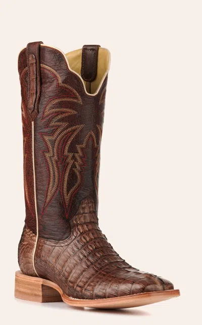Watson R.  Men's Kango Tobac Hornback Caiman Tail And Cognac Wide Square Toe Exotic Cowboy Boots In Brown