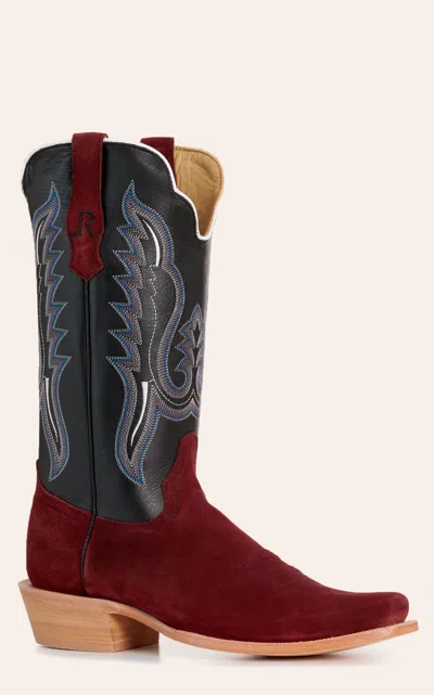 Watson R.  Men's Rhubarb Red & Black Roughout Cowhide Narrow Square Toe Cowboy Boots