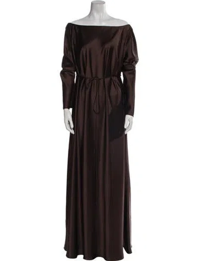 Pre-owned Watters Bateau Neckline Long Dress In Brown