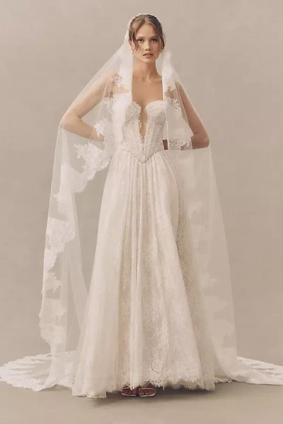 Watters Char Mantilla Cathedral Veil In White