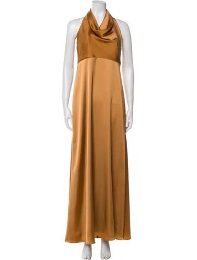 Pre-owned Watters Cowl Neck Long Dress In Brown