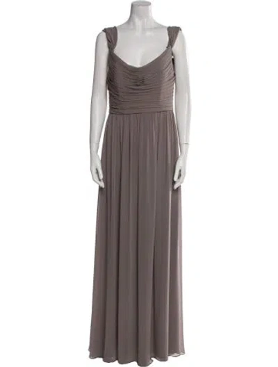 Pre-owned Watters Cowl Neck Long Dress In Brown