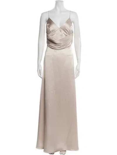 Pre-owned Watters Cowl Neck Long Dress In Neutral