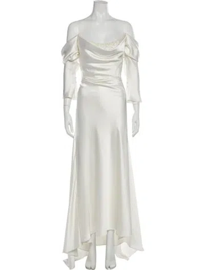 Pre-owned Watters Cowl Neck Long Dress In White
