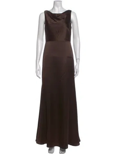 Pre-owned Watters Crew Neck Long Dress In Brown