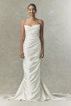 Watters Delphinium Strapless Ruched Column Wedding Gown In White