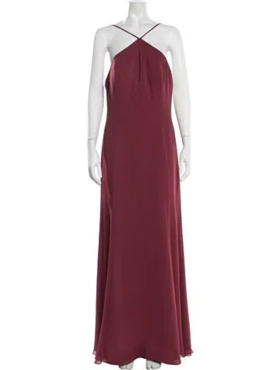Pre-owned Watters Halterneck Long Dress In Burgundy