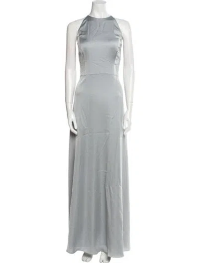 Pre-owned Watters Halterneck Long Dress In Gray