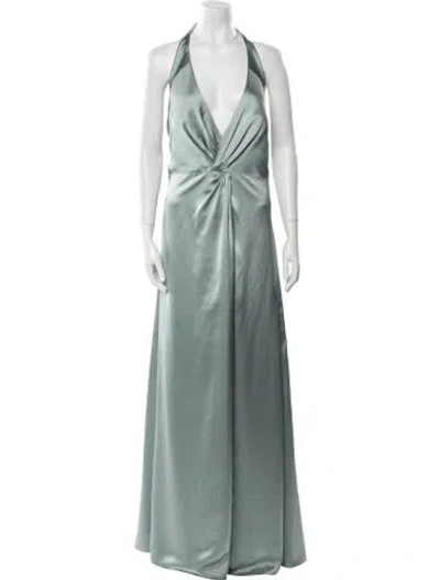 Pre-owned Watters Halterneck Long Dress In Green