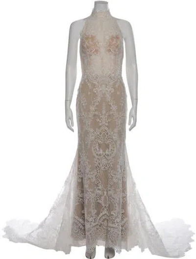 Pre-owned Watters Halterneck Long Dress In Neutral