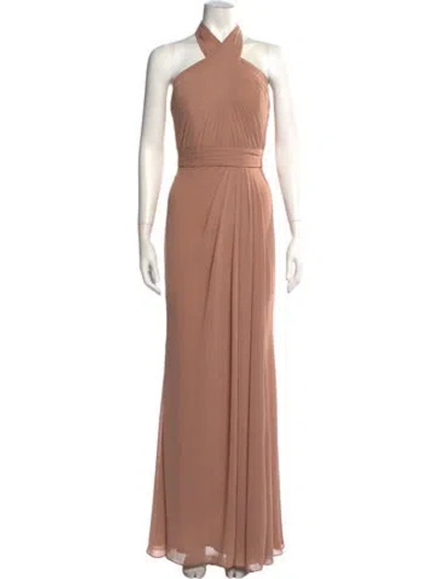 Pre-owned Watters Halterneck Long Dress In Neutral