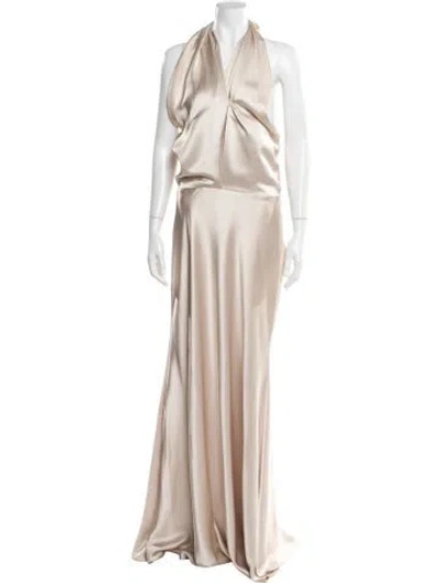 Pre-owned Watters Halterneck Long Dress In Neutral