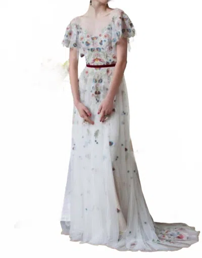 Watters Heartleaf Open Back Wedding Dress In Multi/ivory/nude In White