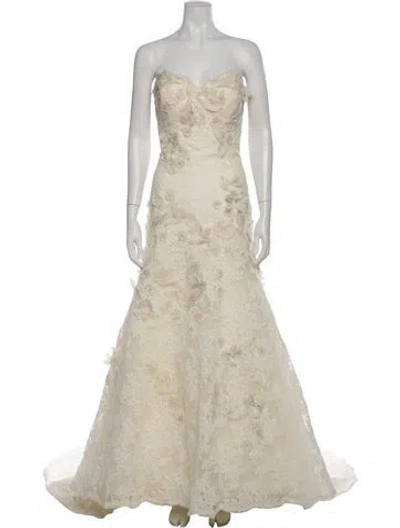 Pre-owned Watters Lace Pattern Long Dress In Neutral