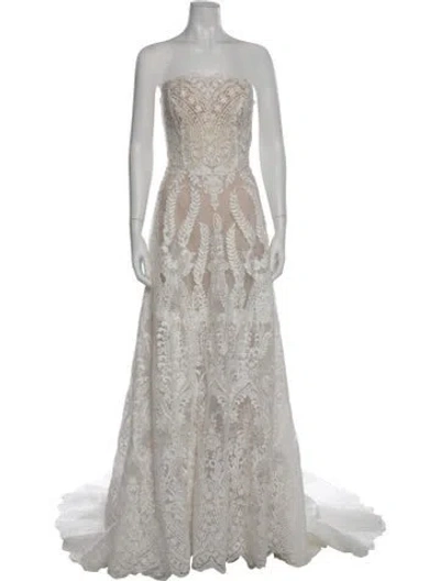 Pre-owned Watters Lace Pattern Long Dress W/ Tags In Gray