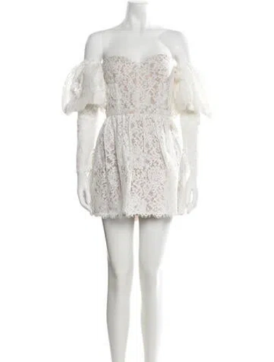 Pre-owned Watters Lace Pattern Mini Dress In White
