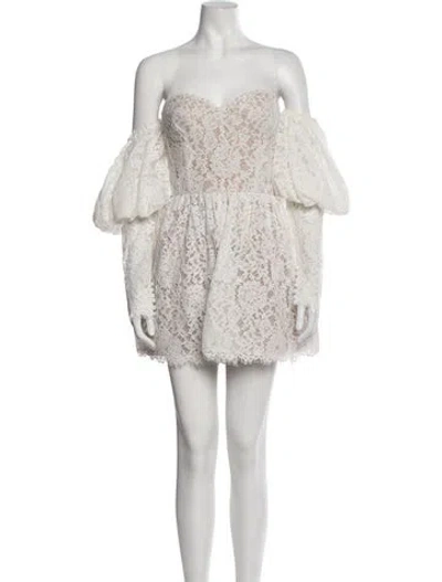 Pre-owned Watters Lace Pattern Mini Dress In White