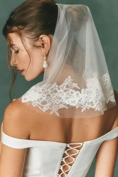 Watters Lace-trim Birdcage Veil In White
