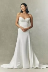 Watters Lucette Strapless Satin Wedding Gown In White
