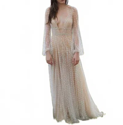 Watters Lunella Bishop Sleeve Wedding Gown In Ivory/nude In Neutral