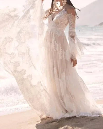 Watters Marcail Bell Sleeves Wedding Dress In Ivory/blush In White