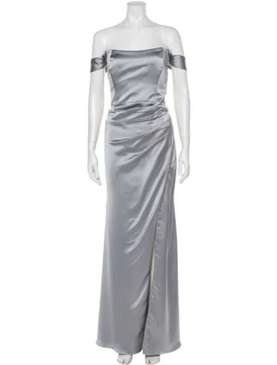 Pre-owned Watters Off-the-shoulder Long Dress In Gray