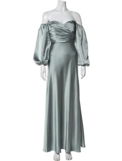Pre-owned Watters Off-the-shoulder Long Dress In Green