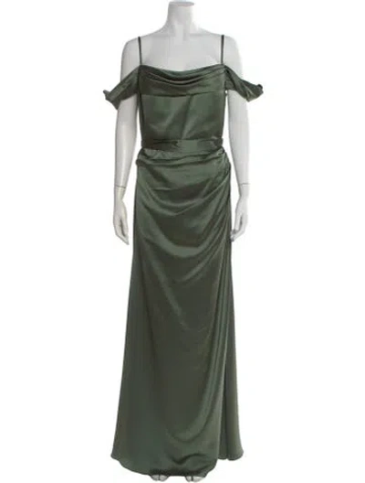 Pre-owned Watters Off-the-shoulder Long Dress In Green