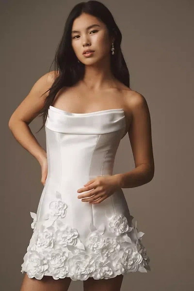 Watters Ornament Strapless Rosette Fitted Mini Dress In White