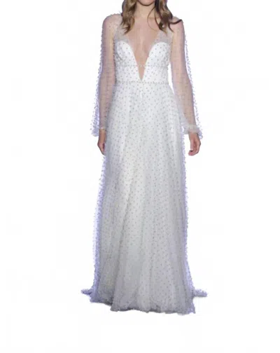 Watters Pisces Pearl Studded Wedding Dress In Ivory/off White In Silver